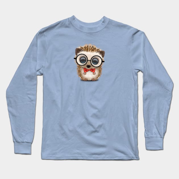 Cute Nerdy Hedgehog Wearing Glasses and Bow Tie Long Sleeve T-Shirt by jeffbartels